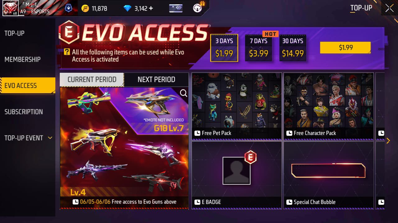 Free Fire Evo Access Uid Topup